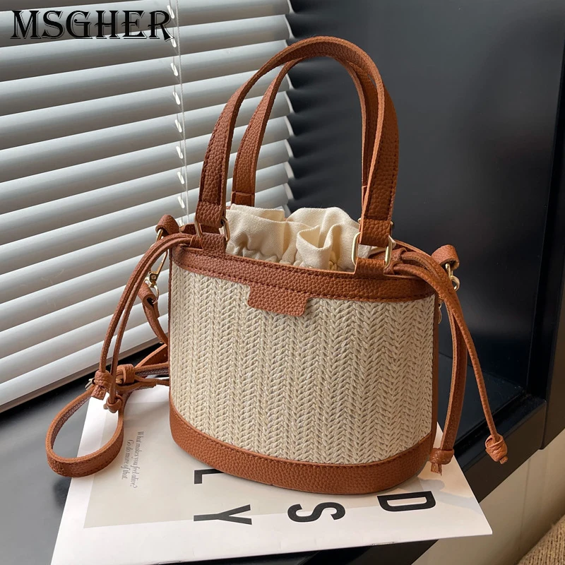 

Соломенные плетеные сумки-мешки, летние повседневные маленькие милые сумки через плечо, корзина, пляжные сумки, женские сумки для покупок через плечо