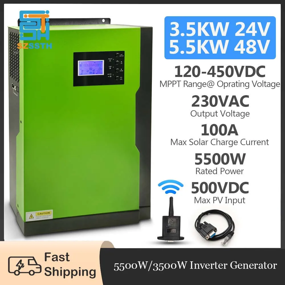 

Инверторный генератор, 5500 Вт/3500 Вт, гибридное солнечное зарядное устройство с MPPT, 24 В, 48 В постоянного тока, контроллер А, 50 Гц, 60 Гц, чистая Синусоидальная волна