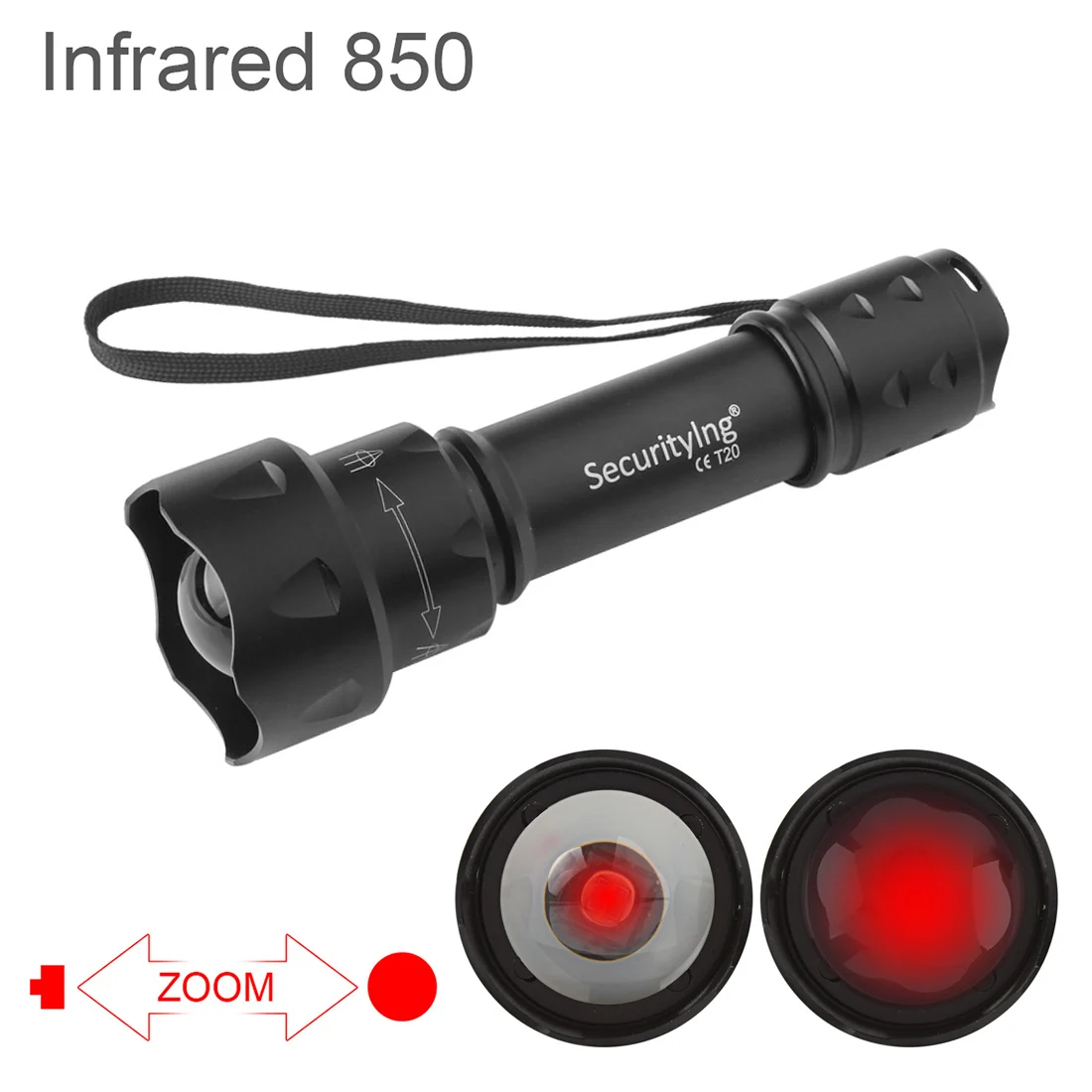 IR Night Vision Flashlight  T20 Infrared 850nm 1000 LM Radiation Tactical Flashlight 38mm Lens Zoomable LED Hunting Torch