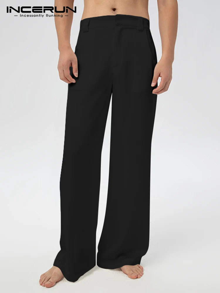 

INCERUN 2022 Handsome Well Fitting Men's Long Pant Loose Solid All-match Pantalons Stylish Male Simple High Waist Trousers S-5XL