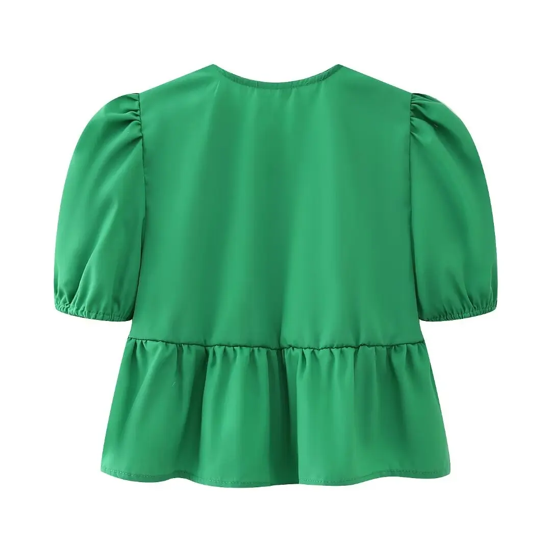 PB &amp ZA женский 2024 осенний новый модный топ с пышными рукавами винтажный коротким