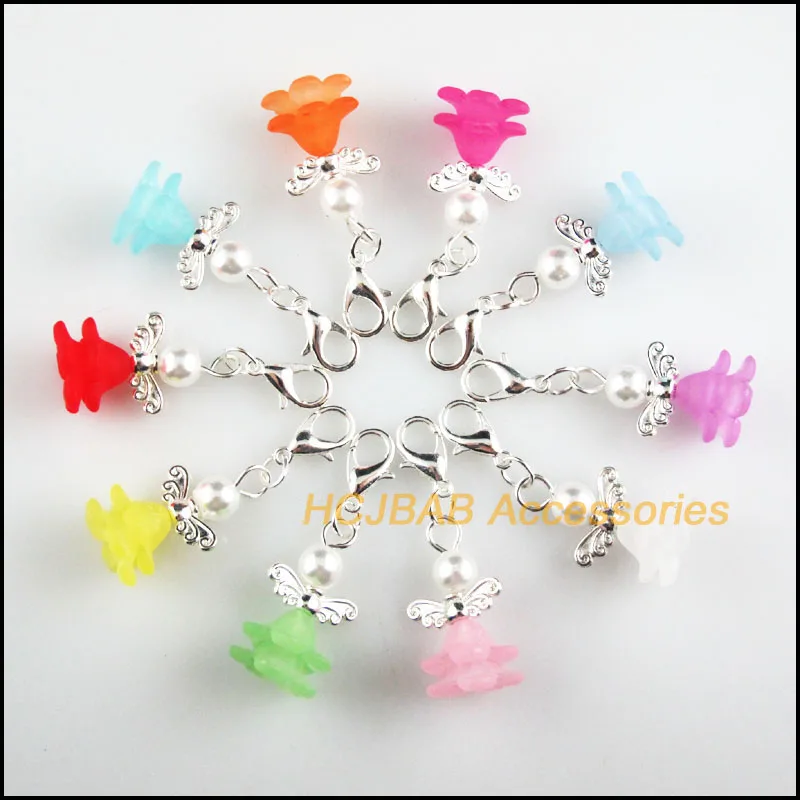 

Fashion New 20Pcs Silver Plated Retro Mixed Flower Acrylic 14x22mm Angel With Lobster Claw Clasps Charms