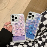 cute disney stitch angel phone case for iphone 11 12 13 pro max x xs xr 7 8 plus shockproof transparent protector cover
