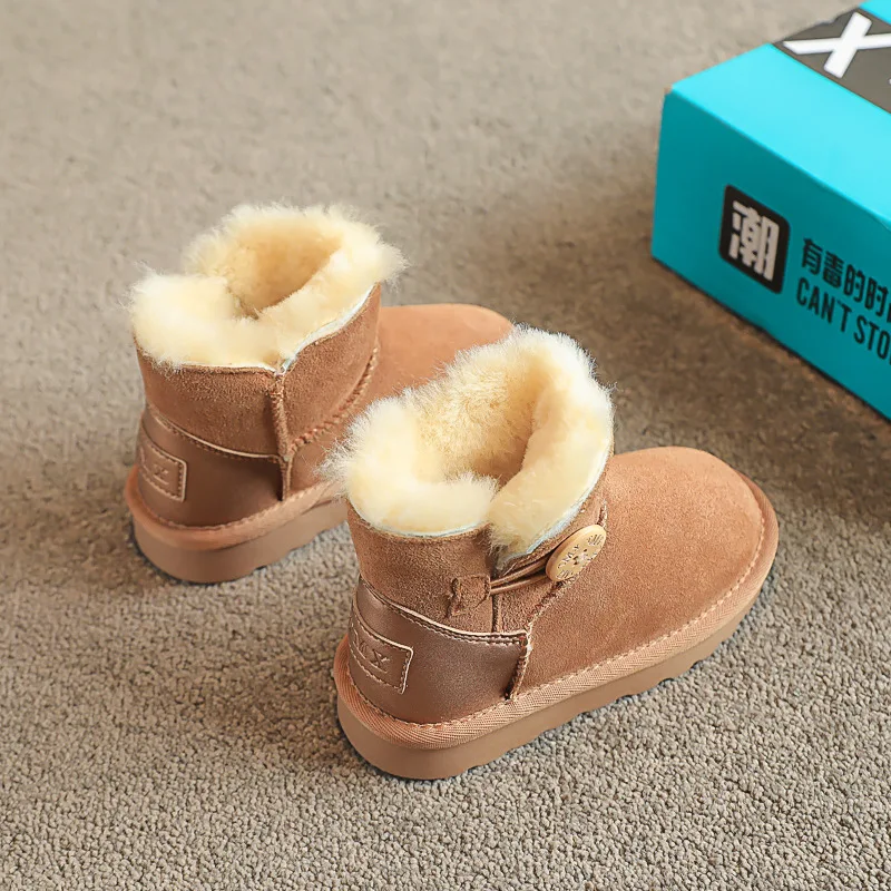 Wool children's snow boots Autumn and winter 2022 New plush thickened boys' cotton shoes Girls' antiskid warm boots leather boot