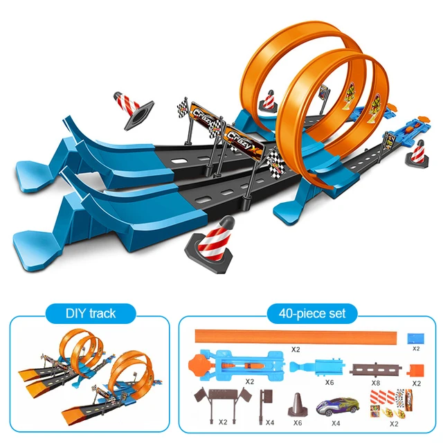 

Stunt Speed Double Car Wheels Model Toys for Kids Racing Track Diy Assembled Rail Kits Family Interactive Boy Children Toy Gift