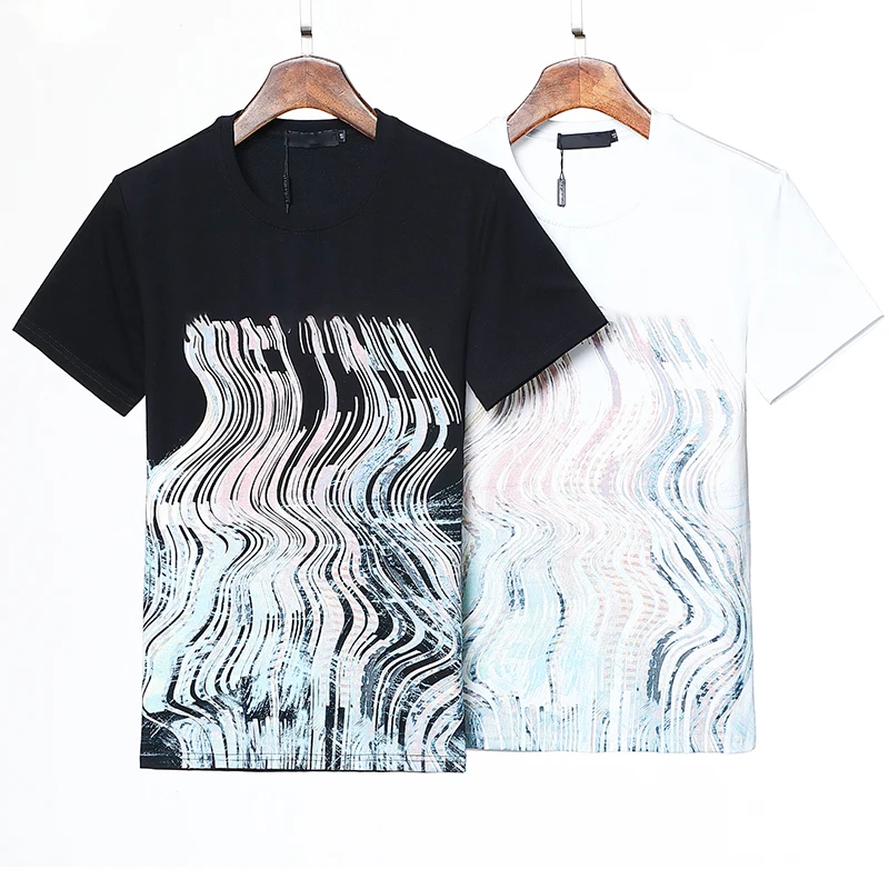 

2022 men's short sleeve creative letter deformation printing youth fashion T-shirt round neck European High Street trend casual