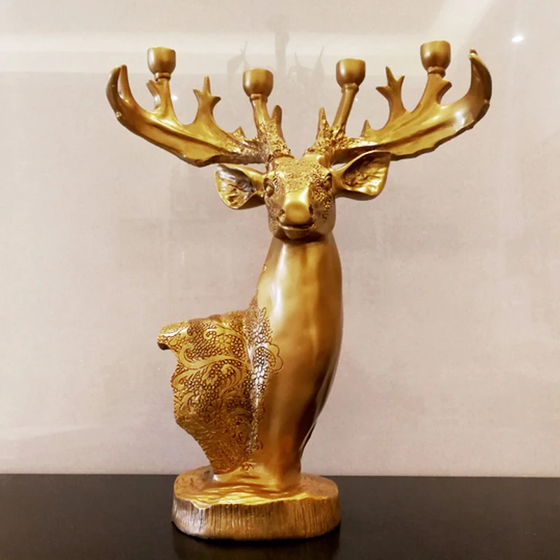 

Modern Luxury Golden Deer Head Sculpture Resin Animal Model Ornaments Antique Deer Elk Statue Gift Living Room Office Decoration