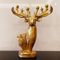 modern luxury golden deer head sculpture resin animal model ornaments antique deer elk statue gift living room office decoration