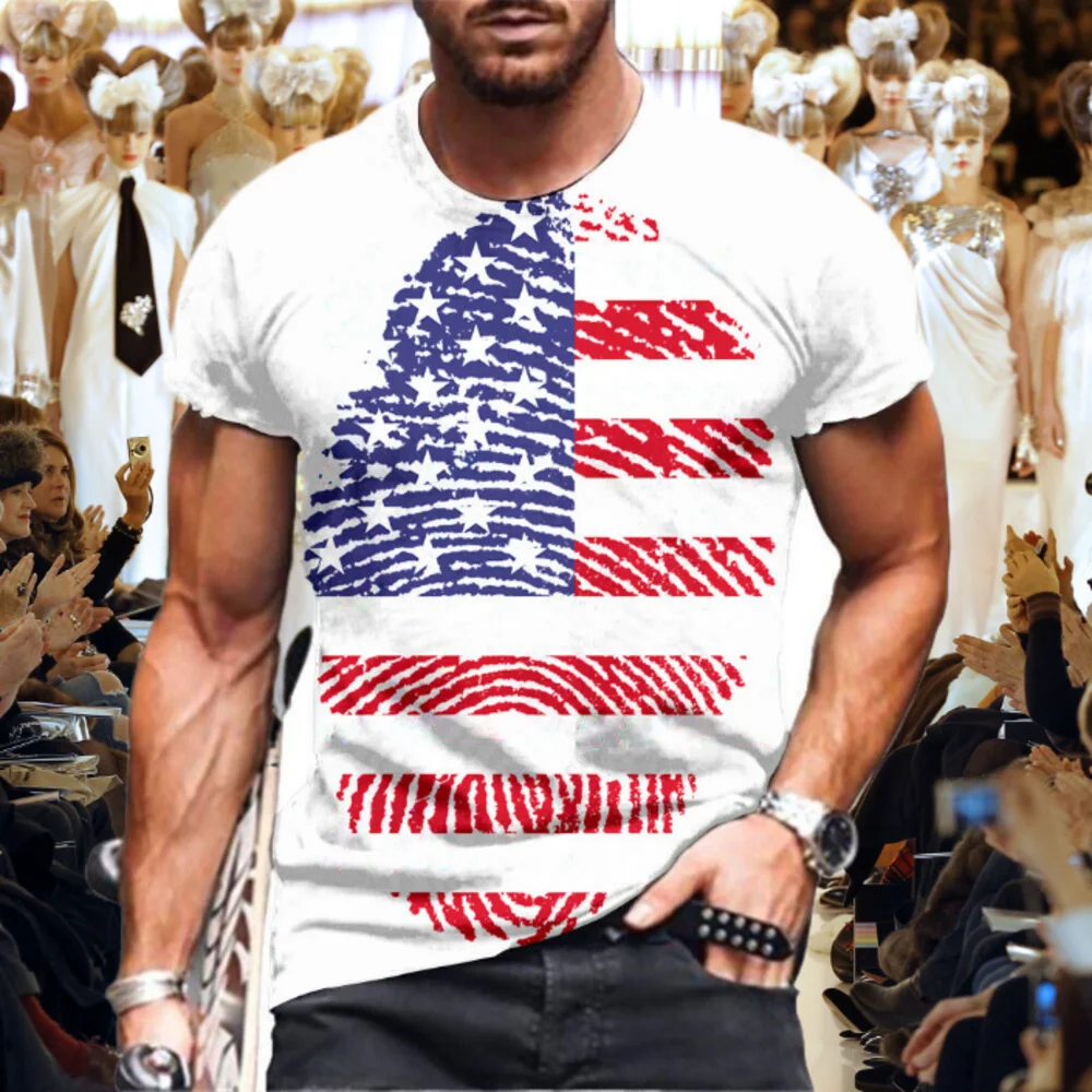 

88 Sold 3D-printed Men's Fingerprint Flag Print Fashion Fashion Breathable Oversized New Summer O-neck T-shirt Outdoor Men's Top