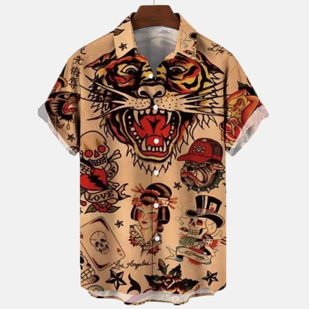 

2022 3d Myth Retro Animal Men's Hawaiian Shirts Lapel Men's Shirt Summer Shirts Lionfish Dragon Print Short Sleeve Loose Eu Size