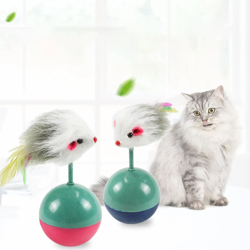 2pcs Funny Cat Toy Interactive Tumbler Ball Mouse Colorful Feather Throwing Toy Ball Kitten Feather Toy for Cat Supplies