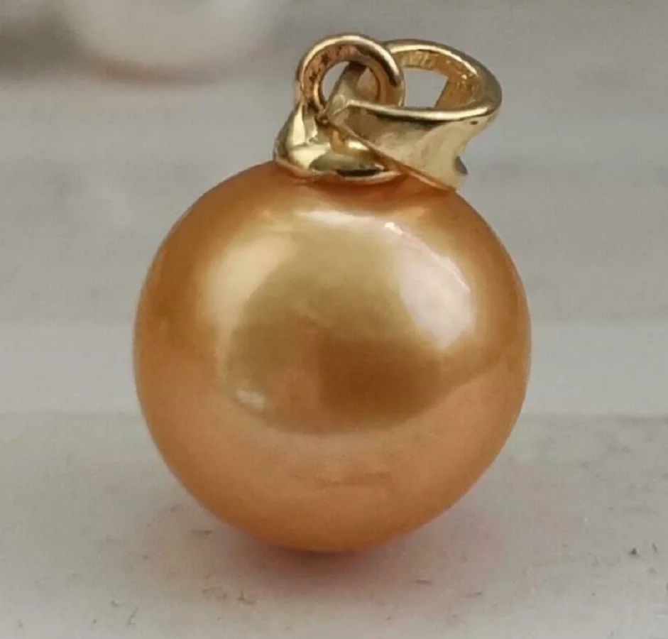 

Huge genuine 11mm Nanhai Gold Pearl Pendant 14K Gold