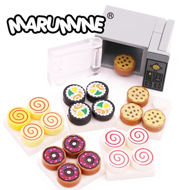 

Marumine Mini Food Toys Of Building Blocks Hamburger Pizza Fries Cake Dessert Chocolate Cookies MOC Bricks Plastic Assemble Part