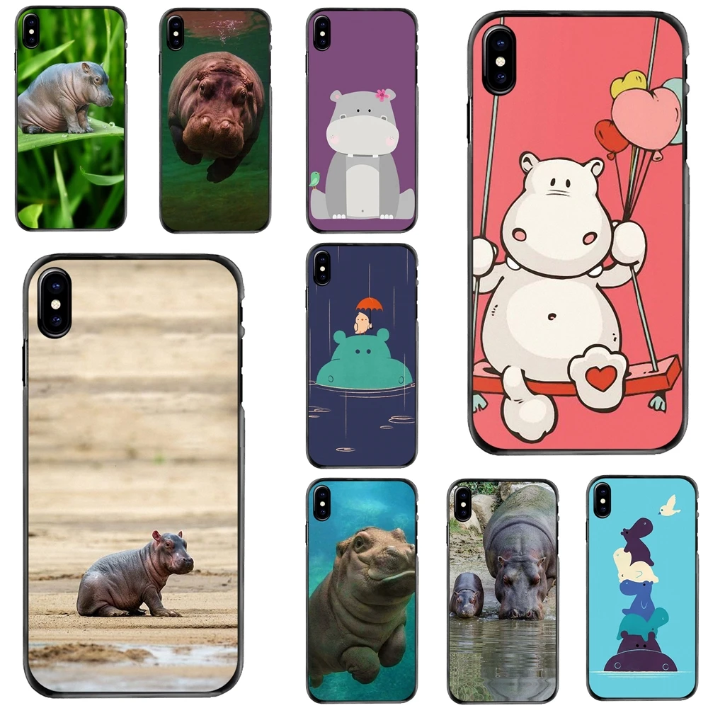 

For Apple iPhone 11 12 13 14 Pro MAX Mini 5 5S SE 6 6S 7 8 Plus 10 X XR XS Cute Animals Baby Hippo Poster Hard Phone Shell Case