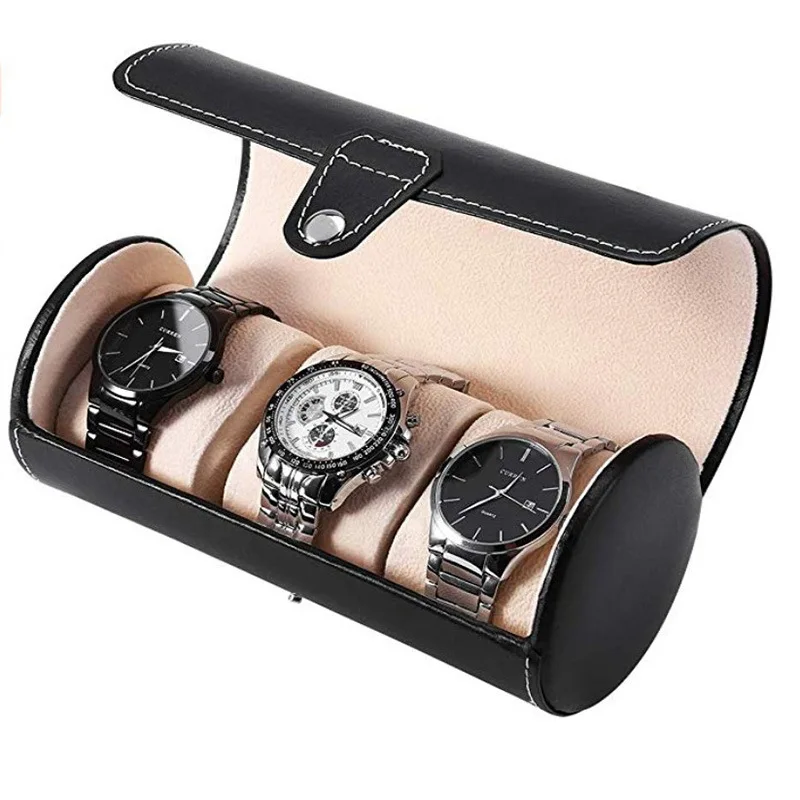 3 Grid Single Watch Box Vintage Pu Leather Slots Flexible Bracket Holder Mechinical Quartz Watch for Business Travel Storage Man