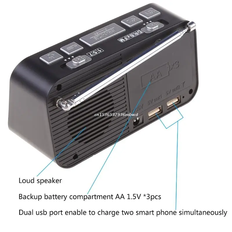 Прикроватный цифровой светодиодный Будильник с двумя USB DAB/FM-радио большой экран