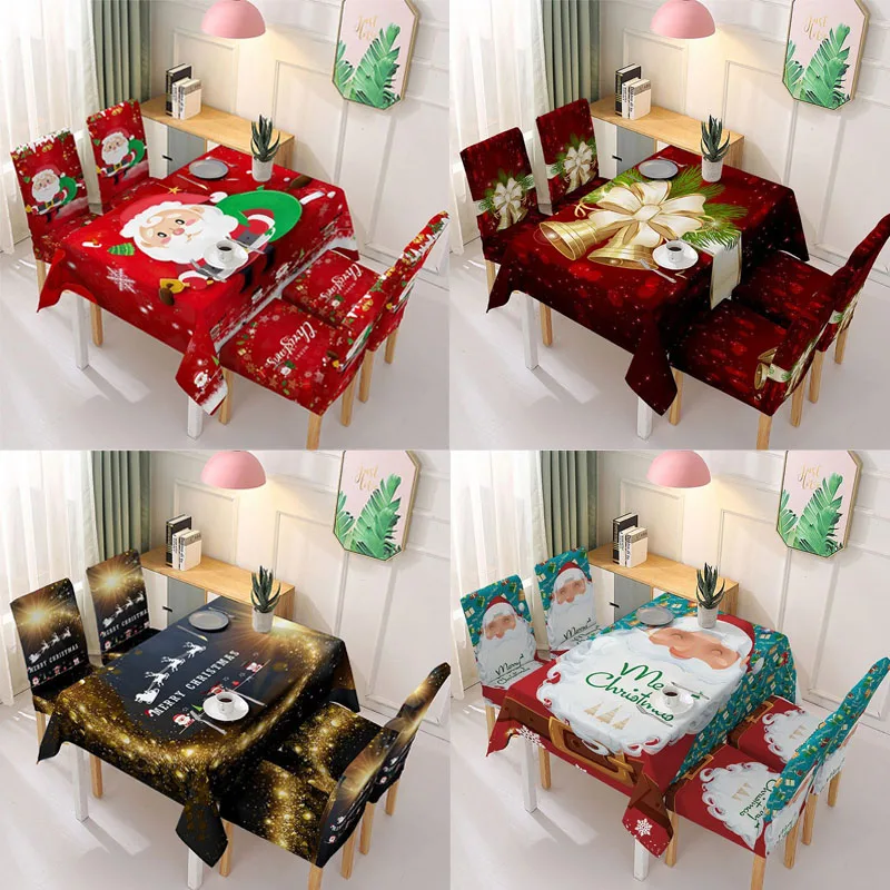 

Christmas Snowflake Tablecloth Xmas Dining Chair Cover Elastic Waterproof Tablecloth Rectangular Dinning Table Cover Cloth