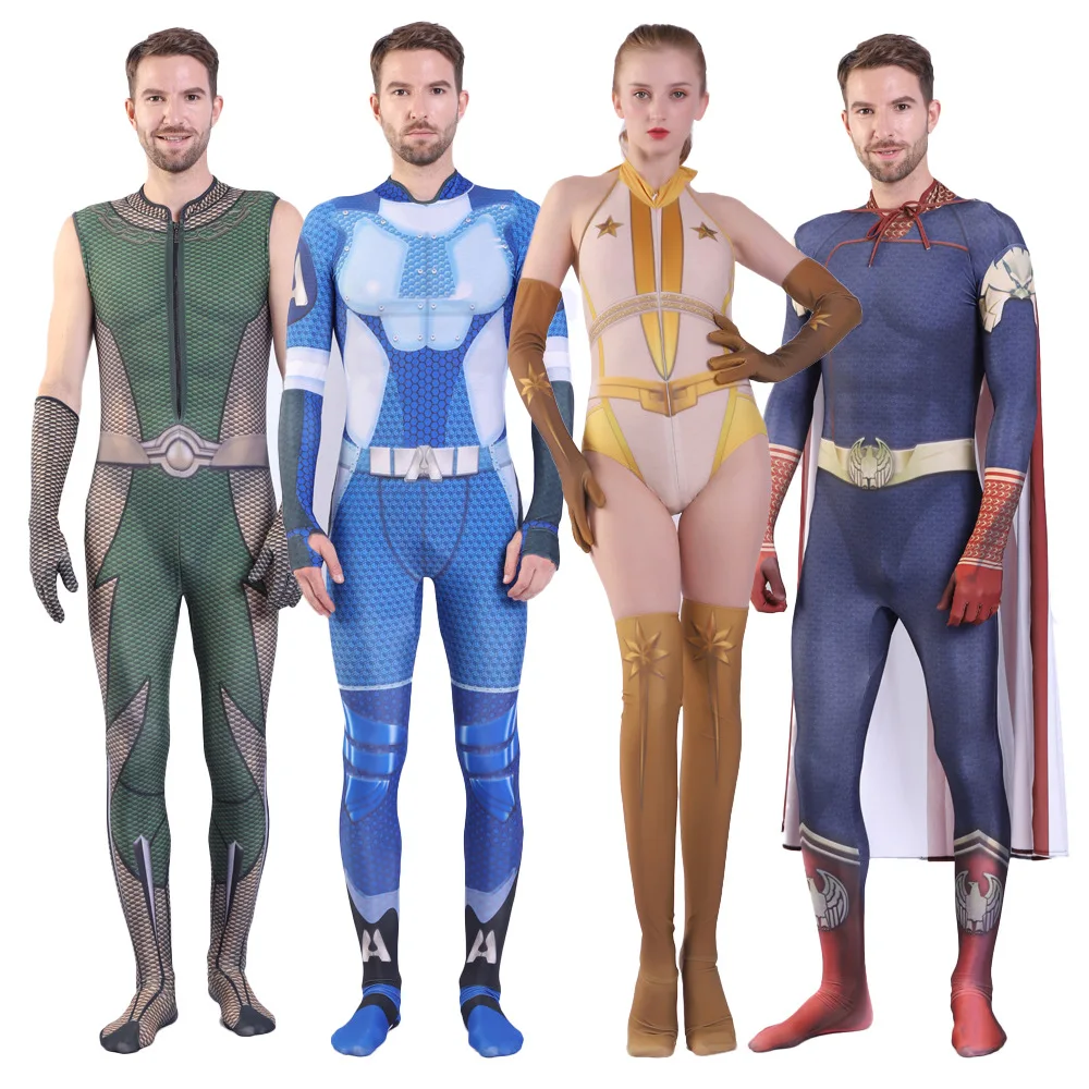 

The Boys Cosplay Costumes 3D Spandex Zentai Adults Kids The Seven Homelander A-Train The Deep Starlight Bodysuit Costumes
