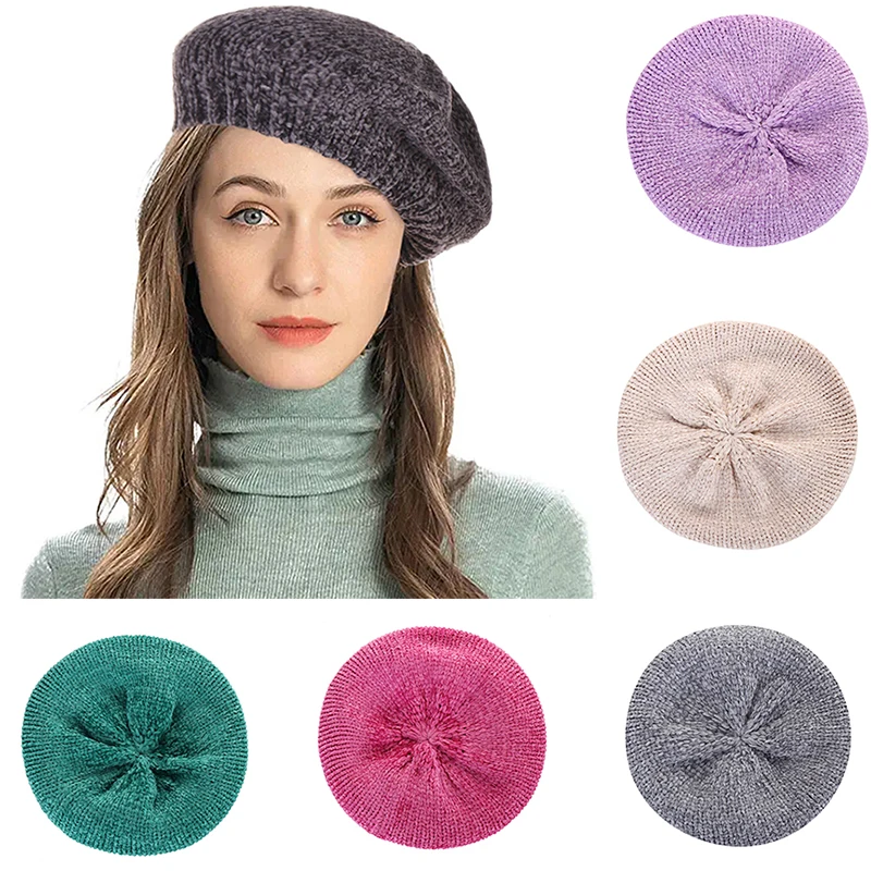 

Winter Women's Hats Knitted Hat Berets Warm Hedging Cap Painter Caps Autumn Stylish Chenille Material Painter Caps Lady Warm Hat