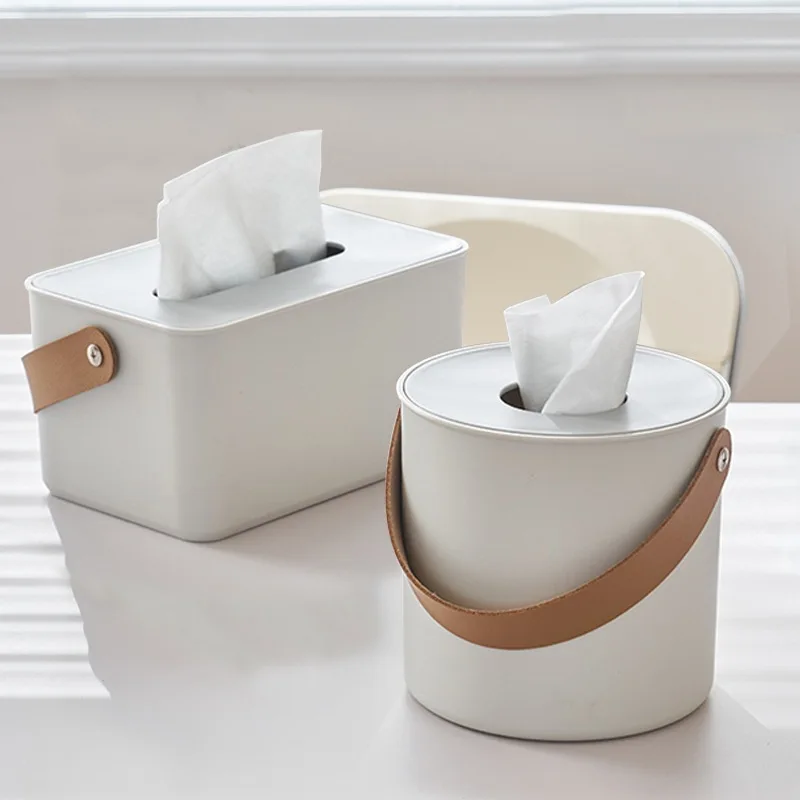 

Portable Household Tissue Box Round Square Napkin Storage Box for Table Top of Tea Table Restaurant Modern Simplicity White