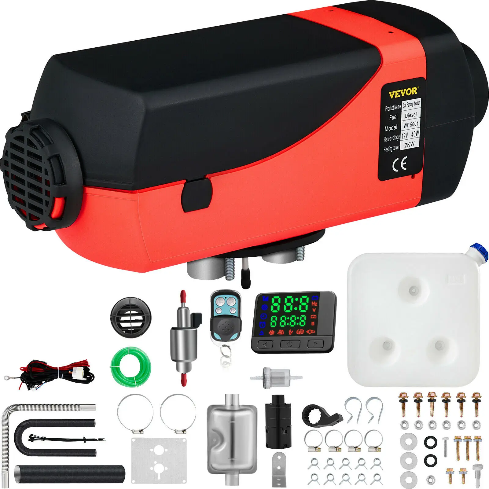 

VEVOR Upgraded Version 12V 2KW Diesel Air Heater Tank Muffler for SUV Caravan Truck Motorhome LCD 10L [2KW+LCD+Silencer]