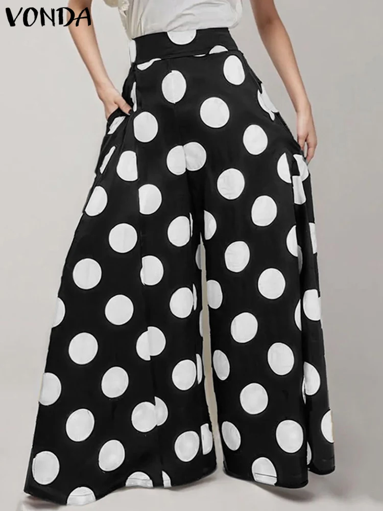 Женские брюки в горошек с широкими штанинами размеры до 5XL