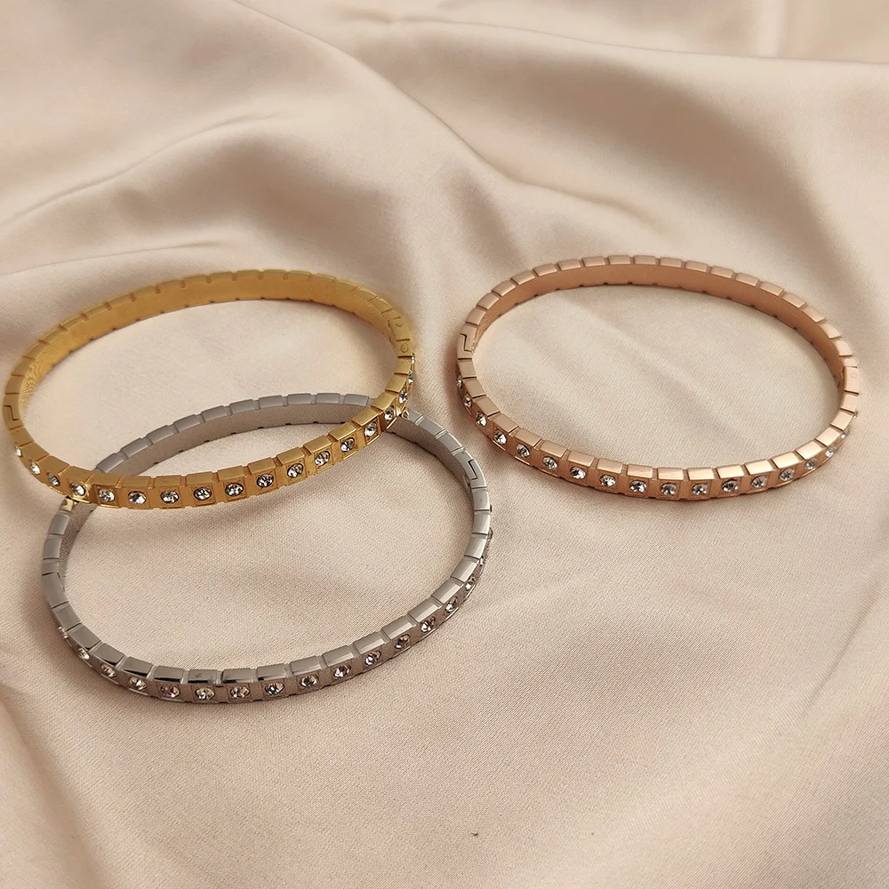 Классический квадратный браслет из нержавеющей стали с цирконием O-образной