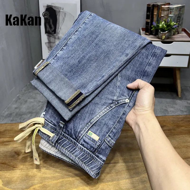 Мужские прямые джинсы Kakan повседневные синие в европейском и американском стиле