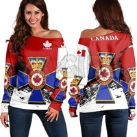 yx girl off shoulder sweater canada day order of military merit 3d printed novelty women casual long sleeve sweater pullover