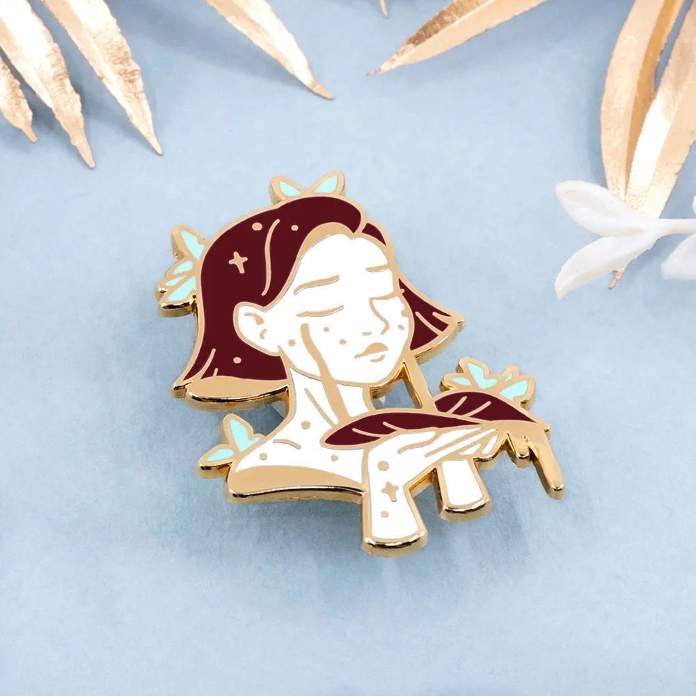 

Beautiful Cartoon Crying Girl Hard Enamel Pin Kawaii Cute Flowers Plant Girl Brooch Accessories Anxiety and Depression Badge