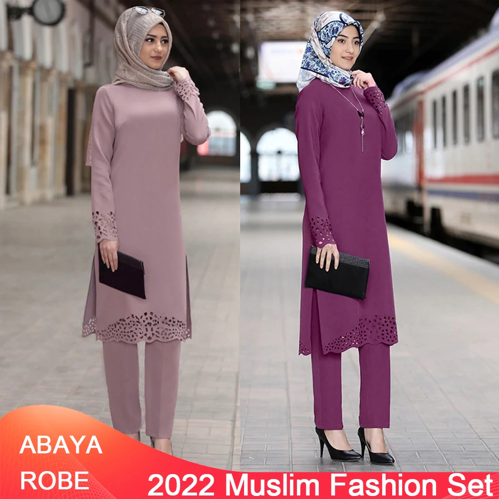 Muslim Women's Wear Abaya Robes Set Dress 2-PCS Set Travel Turkey Middle East Islamic Woman Muslim  Dresses Women Robe Hat 2022