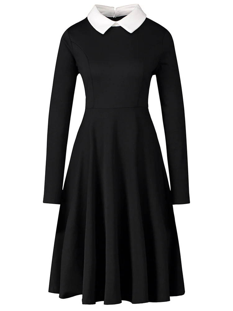

Office OL Solid Party Swing Dress Black Red Long Sleeve Autumn Winter Casual Stylish Elegant Retro Slim Bandage A Line Dresses