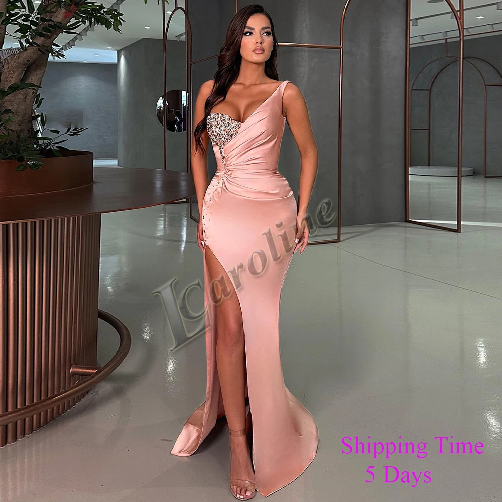 

Caroline Modern One Shoulder Evening Dresses Long Luxury Celebrity Crystals Side Slit Pleat De Fiesta Personalised Drop Shipping