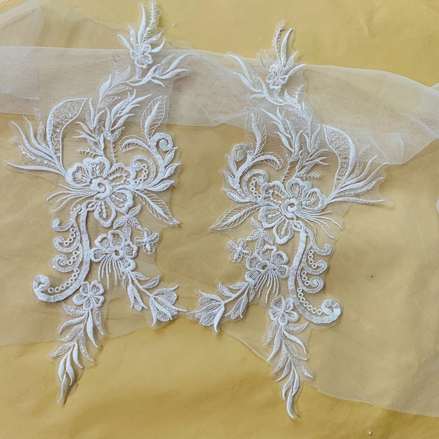 

43x18 см белые кружевные патчи с блестками, Швейные аксессуары 2023