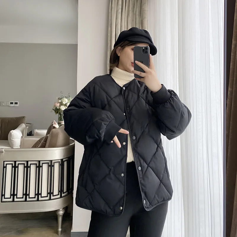 2022 Spring Autumn New Cotton Jacket Womens Fashion Loose Diamond Down Cotton Coat Women's Short Lightweight Breathable Parkas