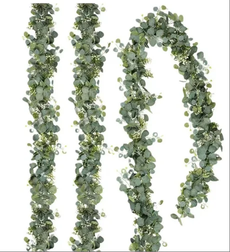 

1 шт., искусственные листья эвкалипта, зелень, гирлянда, искусственные растения, весенние лозы с белыми цветами, ягоды для свадьбы, домашней вечеринки, деко