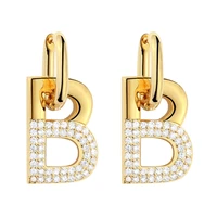2022 crystal b letter drop earring for women korean fashion shiny dangle earring elegant statement hoop earring pendiente mujer