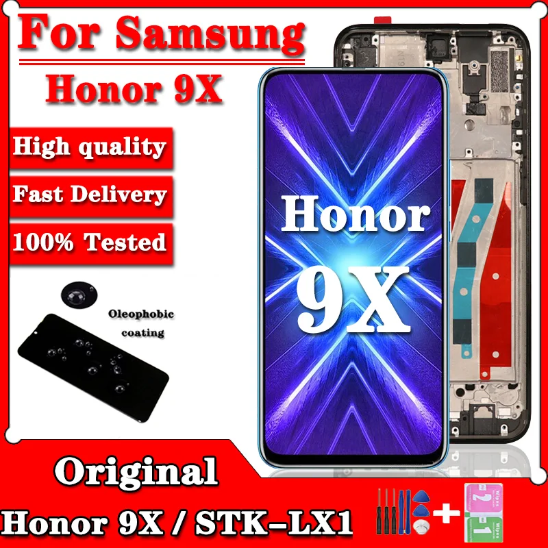 6.59‘’ Original 9X For Huawei Honor 9X Global Premium LCD Display Touch Screen 10 touch Digitizer Assembly Frame STK-LX1 lcd