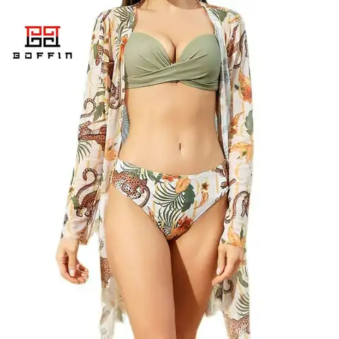 BOFFIN New Women 2023 Summer Beachwear 3 Piece Bikini Set Beach Swim Suits Dress Women Suits Swimming Women Swimwear Coverups