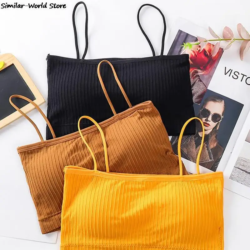 Push Up Solid Bra Elastic Gathering Bralette Wrap Chest Tube Top Seamless Underwear Lingerie Shoulder Strap Threaded Beauty-back