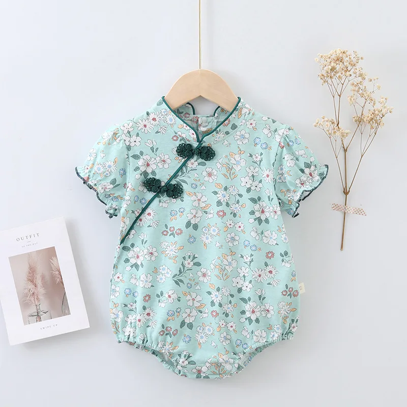 

Jenny&Dave Baby Bodysuit 2023 Summer Short-Sleeve Creeper Baby Triangle Wrap Fart Coat Qipao National Wind Outgoing Full Moon Ha