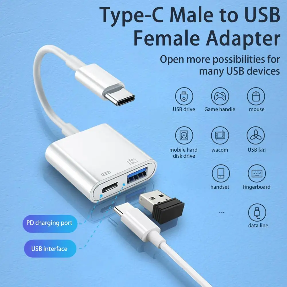

OTG Adapter Durable Support Card Reader Long Duration Type-C Male to USB Female OTG Adapter Phone Accessories
