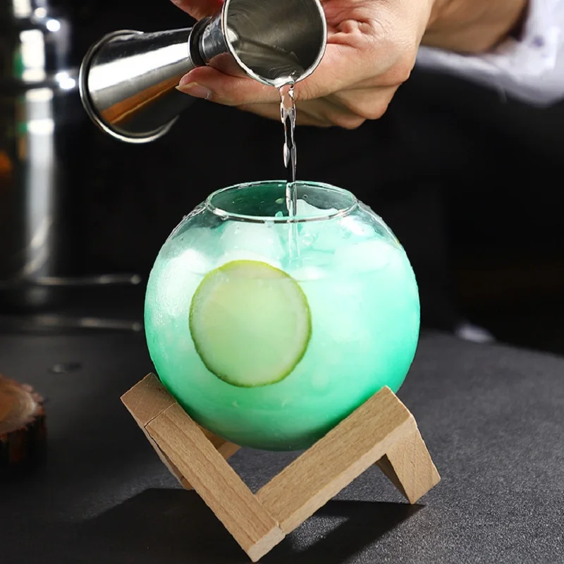 Сферический бокал для коктейля 480 мл с деревянной подставкой уникальная форма
