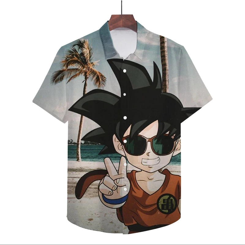 

Summer Parent-Child Beach Play Must-Have Shirt Anime Dragon Ball Super Saiyan Print Men's Shirt Fashion Casual Quick-Drying