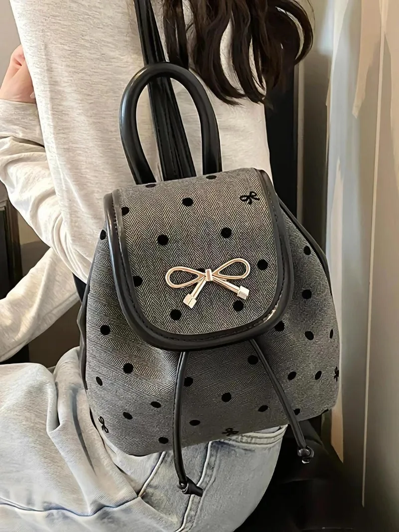 Новинка 2025 года милый бант в горошек Mochila пригородная сумка через плечо Mochilas Mujer
