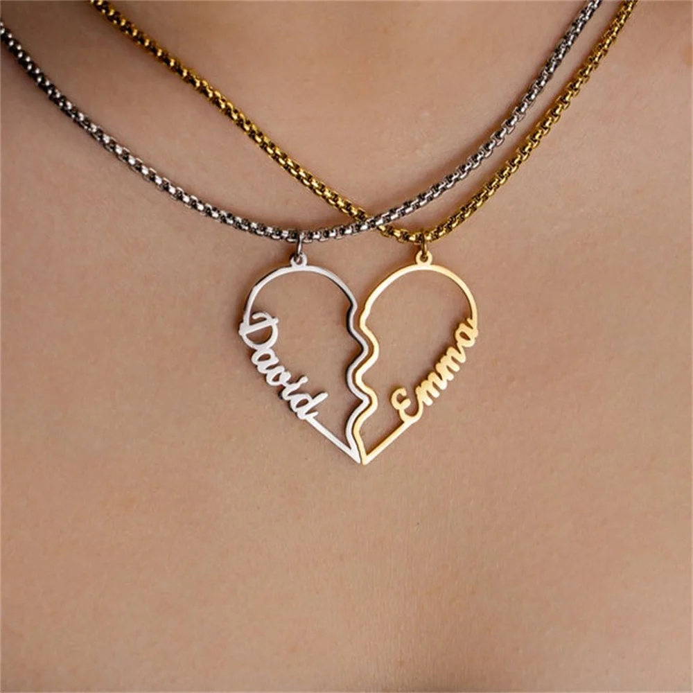 Couple Custom Name Necklace Women Heart 
