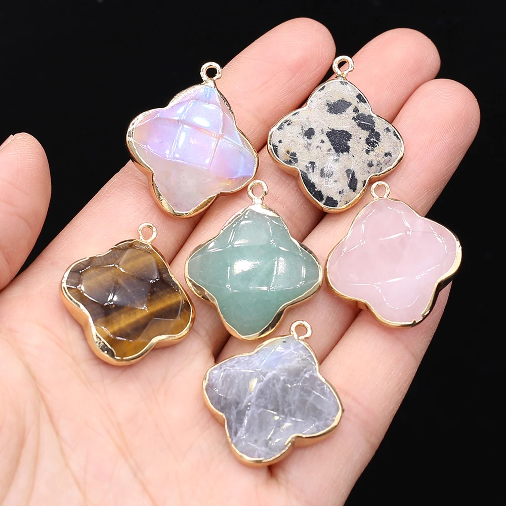 

Natural Stone Pendants Flower Shape Rose Quartzs Charms for Jewelry Making Diy Necklace Earring Gifts