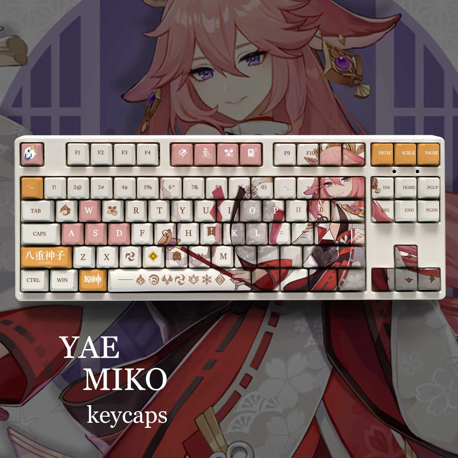

Game Genshin Impact Yae Miko 108 Key PBT Keycap DYE Sublimation OEM Height MX Cross Axis Switch Mechanical Keyboard Gift Otaku