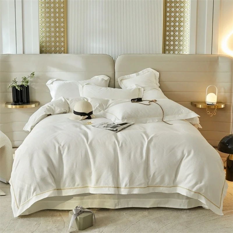 

100%Cotton Waffle Texture Geometric Duvet Cover Set Double Queen King 4Pcs Soft Breathable Bedding Sets Bed Sheet Pillowcases