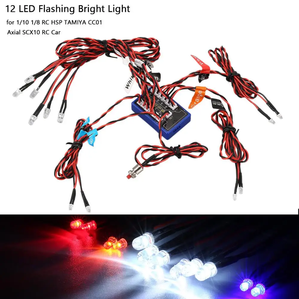 

2022 NEW 12 Ultra LED Flashing Bright Light Strobe Lamps Kit System for 1/10 1/8 RC Drift HSP TAMIYA CC01 4WD Axial SCX10 RC Car